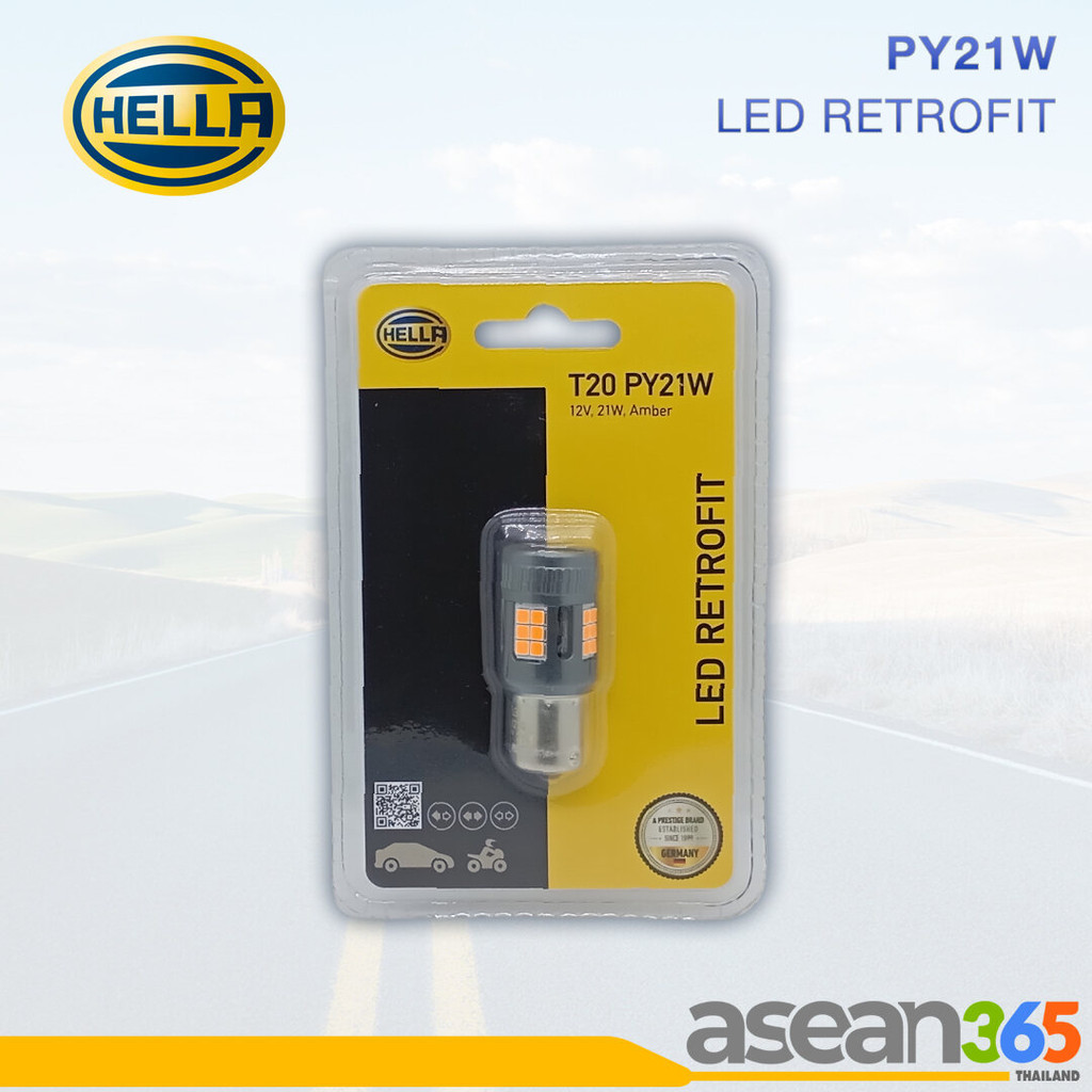HELLA หลอดไฟเลี้ยว S25 กระพริบปกติ RETROFIT LED PY21W | เฮลล่า | แสงสีเหลืองอำพัน