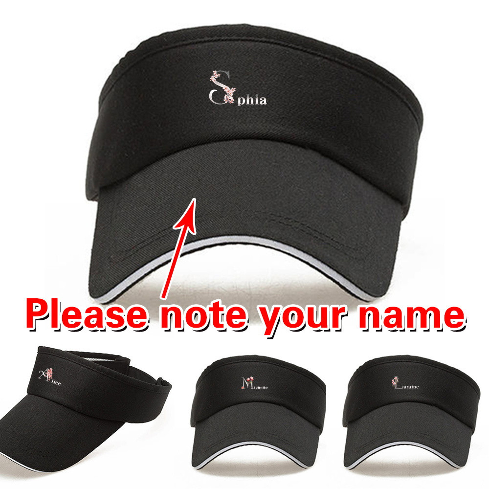 Customized name Tennis Cap Men Women Adjustable Classic Sun Sports Visor Hat Tennis Beach Hat Silver