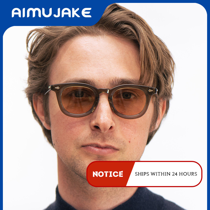 (AIMUJAKE) แว่นทรงคลาสสิกวินเทจวงกลม เลนส์ใสสไตล์สมุทรก้านแว่นแบบป๊อบสตัด ป้องกันรังสีUV400