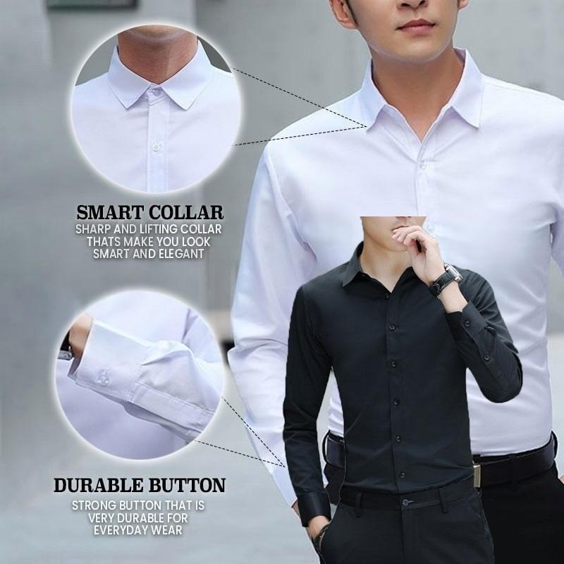 เสื้อเชิ้ตทำงานผู้ชาย สไตล์คลาสสิก แขนยาว ทรงสลิมฟิต สีขาวหรือดำ สวมใส่เป็นทางการสำหรับที่ทำงาน ธุรกิจ และโอกาสลำลอง