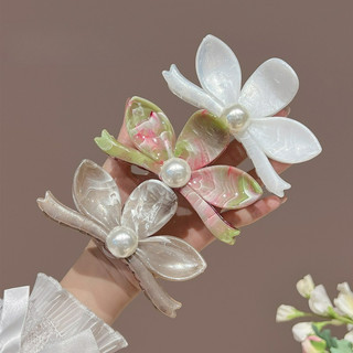 Women Beautiful Gradient Plumeria Pearl Flower Hairpin Grips Claw Clips Accessory