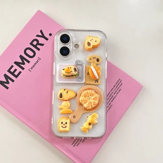 ปลอกสําหรับiPhone 16 Pro Max 14 15 13 12P 11 น่ารัก 3D Snoopyพิซซ่าขนมปังตกแต่งกันกระแทกTPU Anti-Scratchเคสโทรศัพท์Fall-proofฝาครอบป้องกันShell