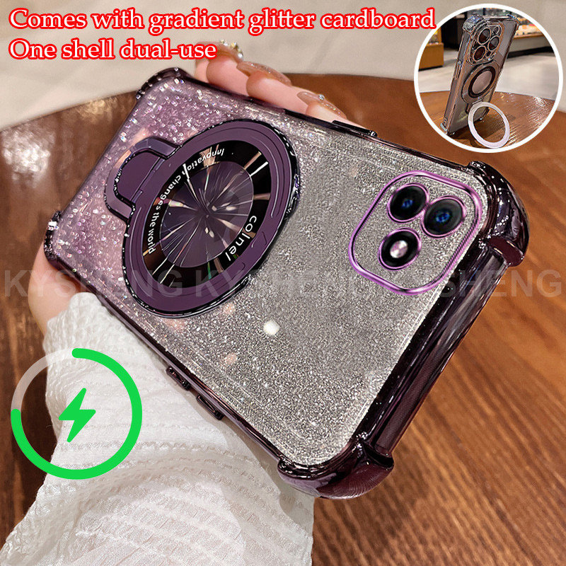 SAMSUNG สําหรับSamsung A05 A05S A04S A04 A04E F04 M04 เคสโทรศัพท์สี่มุมAnti drop Uวงเล็บแม่เหล็กFlas