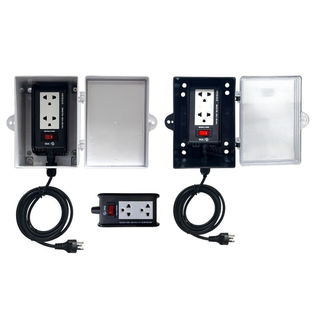 ชุดกล่องปลั๊ก+สายไฟ NANO-11 กันน้ำ ตู้ฝาทึบ ฝาใส TP20 ปลั๊ก 2ช่อง 16A สีดำ สวิตช์เปิด-ปิด มีให้เลือก