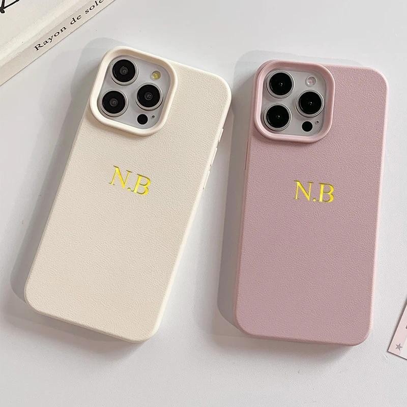 Personalised Custom ชื่อตัวอักษรเริ่มต้น DIY สําหรับ iPhone 16 Pro 15 11 13 12 14 Pro Max 15 Plus หนังนุ่มรูปแบบฝาครอบ Funda
