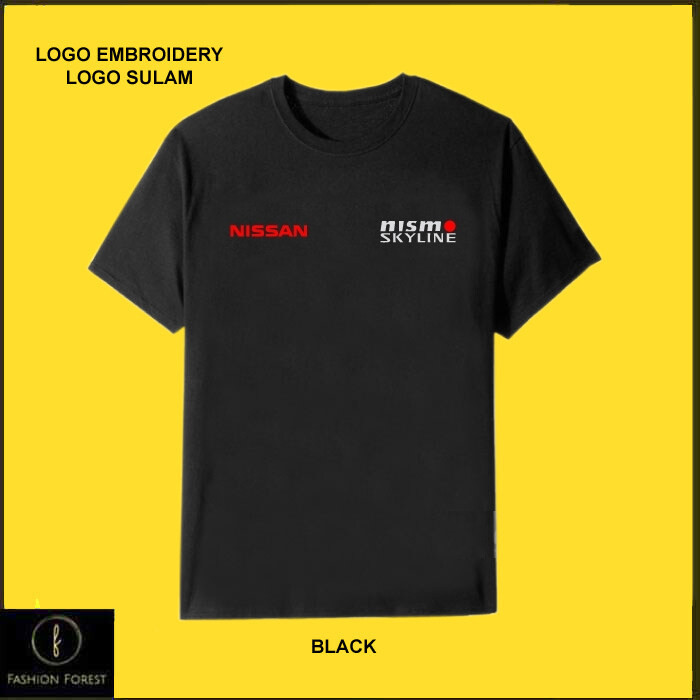 เสื้อยืดคอกลมผ้าฝ้ายสําหรับผู้ชายและผู้หญิงโลโก้เย็บปักถักร้อย Nissan Nismo GTR Skyline R34 R33 R32 
