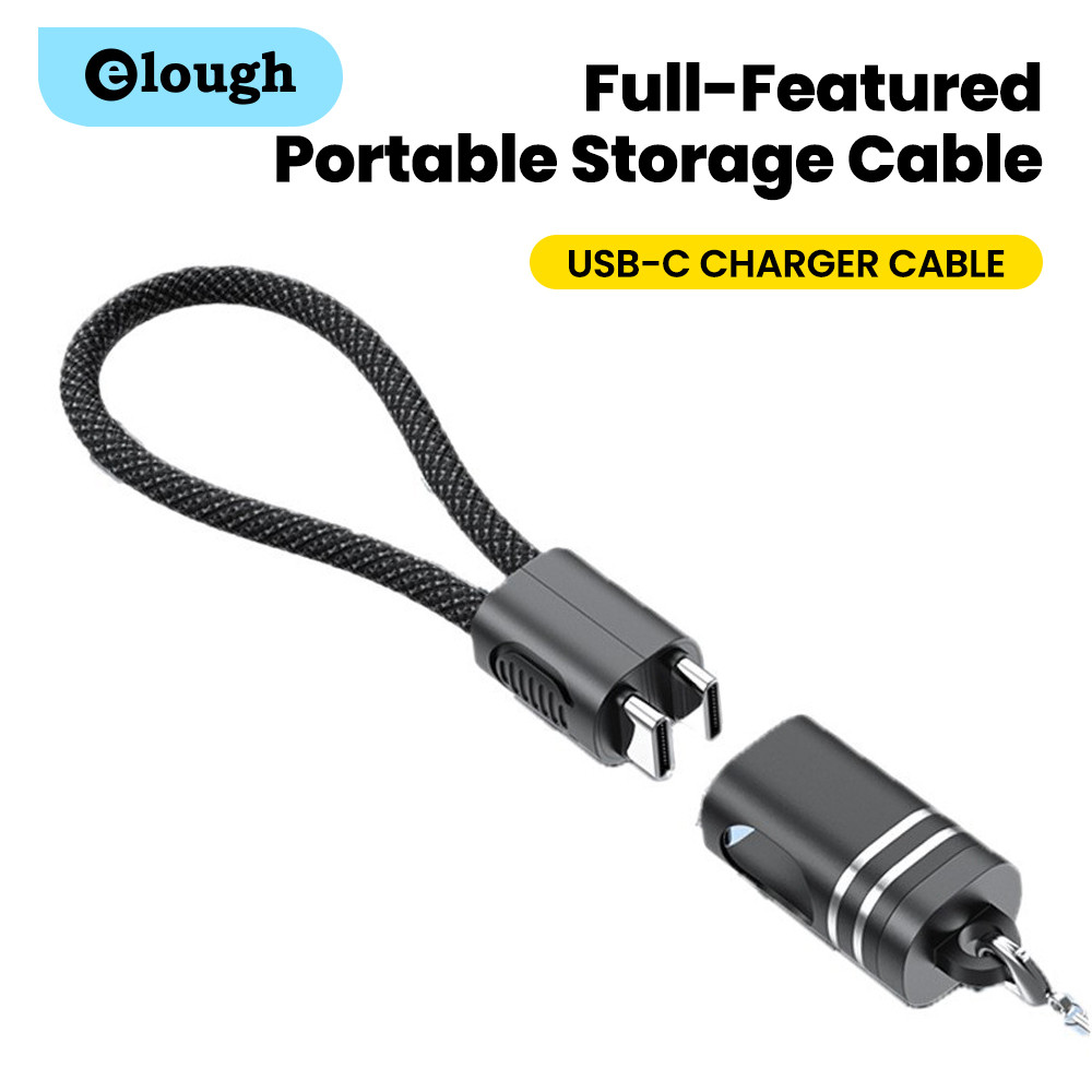 Elough 18 ซม.สั้น USB C สายเชือกเส้นเล็กประเภท C ถึง Type C สายชาร์จเร็วลวด PD 60W โทรศัพท์มือถือ Power Bank สาย