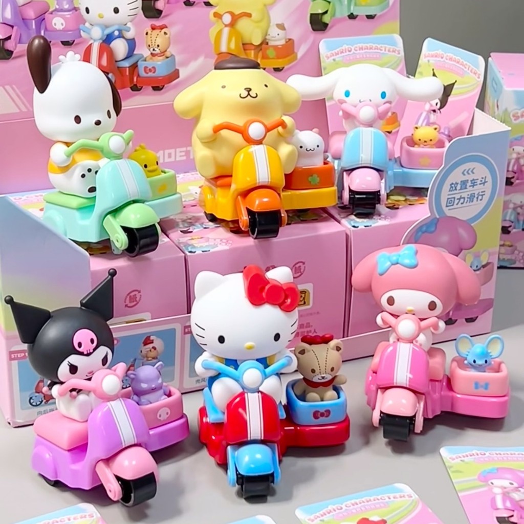 ของแท้ Sanrio Motorcycle Series Blind Box Hello Kitty Kuromi Melody ตุ๊กตาและของเล่นอนิเมะ