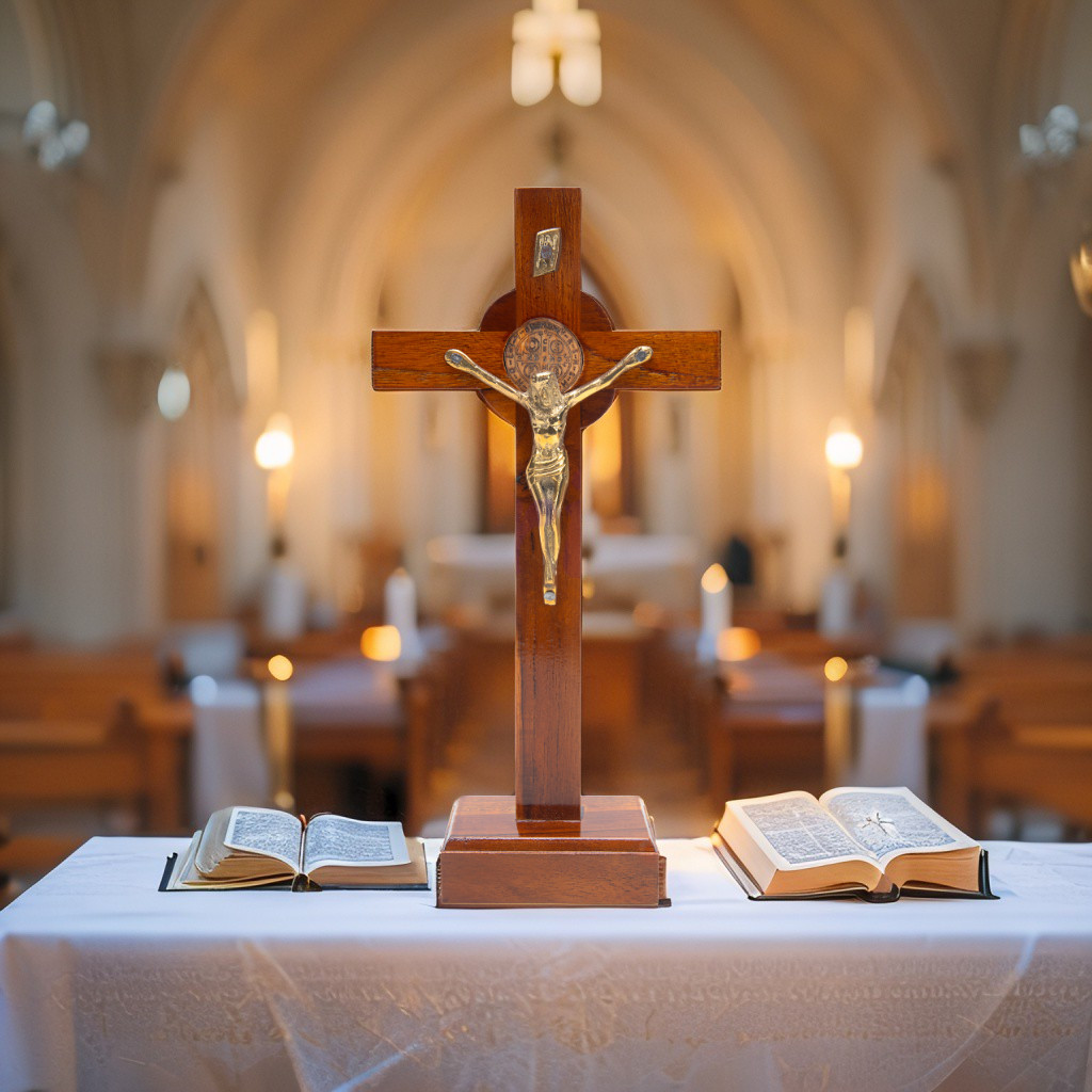 BENEDICT SITTING CROSS 25-30 CM / BENEDICT TABLE CROSS / CATHOLIC CROSS / JESUS STATUE CROSS / BENED