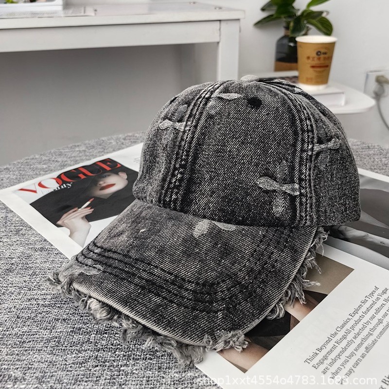 原单SMFK花园牛仔棒球帽时尚提花流苏设计灰色休闲鸭舌帽做旧帽子