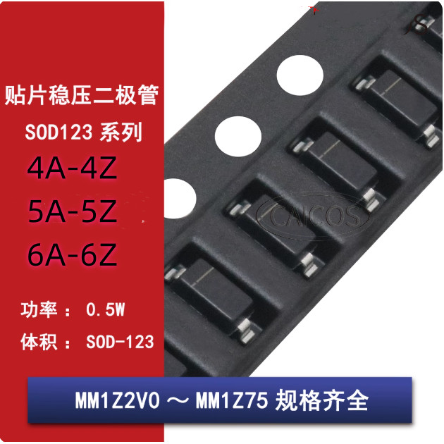 20PCS เครื่องปรับแรงดันไฟฟ้าไดโอด 0.5W SOD-123 MM1Z 2V-75V MM1Z2V0 4A 4B 4C 4D 4E 4F 4H 4J 4K 4M 4N 