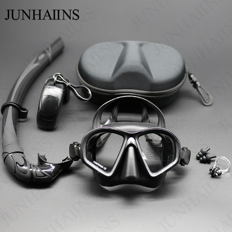 หน้ากากดําน้ํา JUNHAIINS สำหรับ freediving และดูปะการัง แบบมีกระจกนิรภัยและวงเล็บแว่นตา
