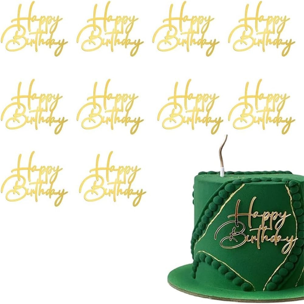 10 ชิ้นด้านข้างเค้กวันเกิดแฮปปี้ Topper ทองอะคริลิควันเกิด Cupcake Topper สําหรับเด็กตกแต่งเค้กเบเกอรี่ (I)