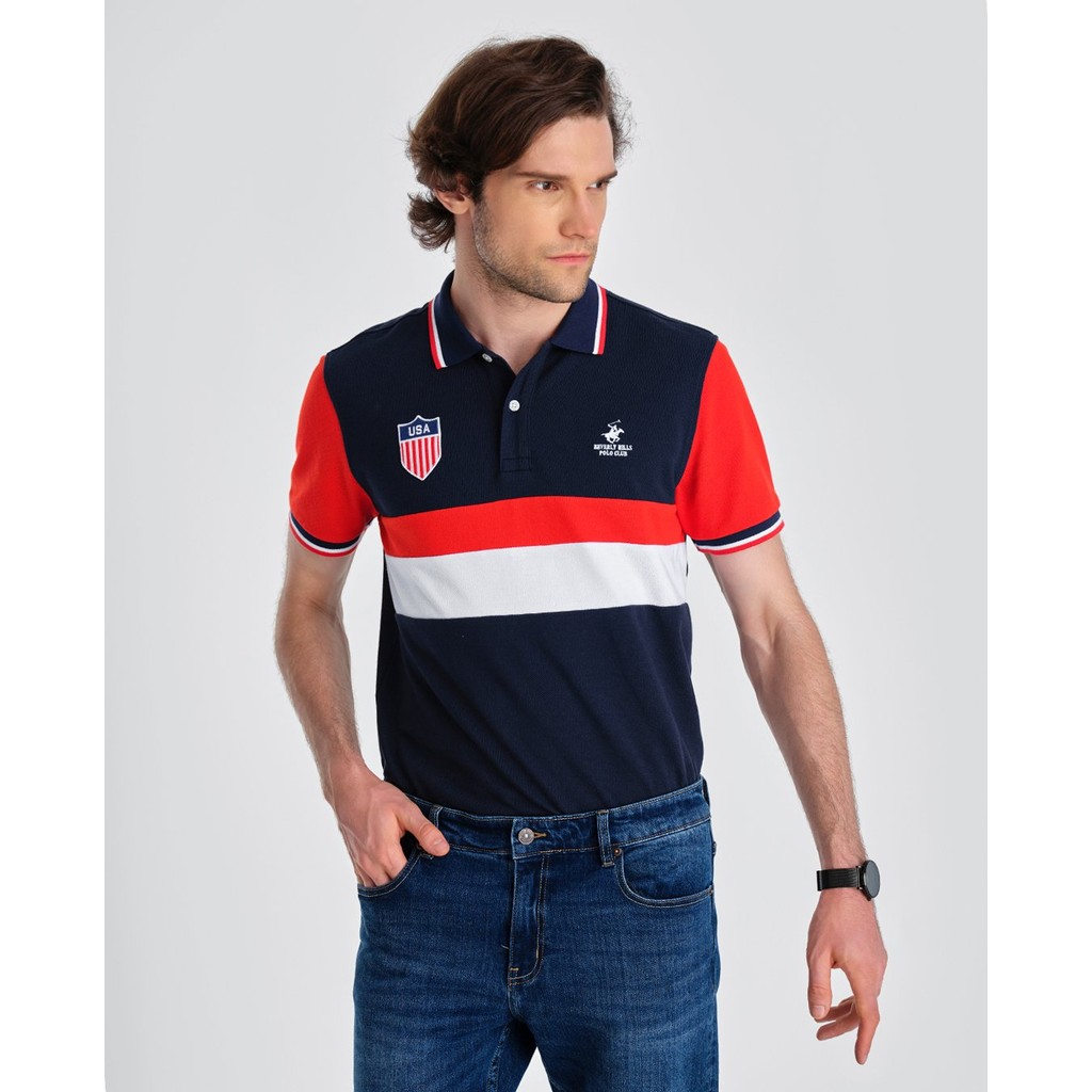 BEVERLY HILLS POLO CLUB - เสื้อโปโลผู้ชายคอปกแขนสั้นแฟชั่น PMRSS23TL045-NVM