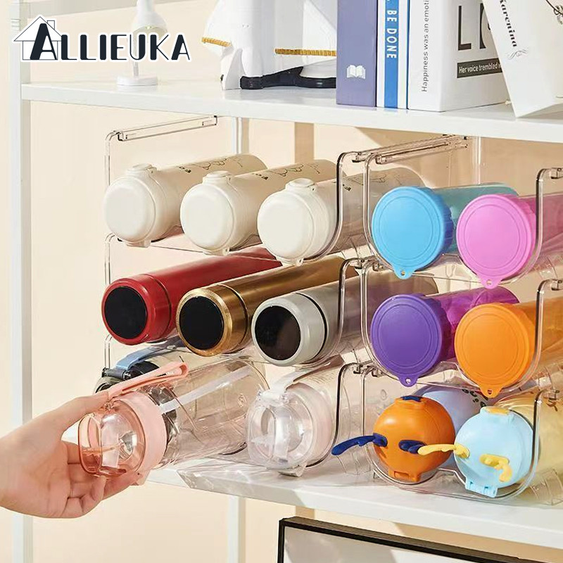 Allieuka ที่วางขวดน้ำ พลาสติก ช่องใส่ขวดน้ำ วางซ้อนกันได้ มี3ช่อง ช่องวางของอะคริลิค ที่จัดระเบียบไวน์และขวดน้ำ