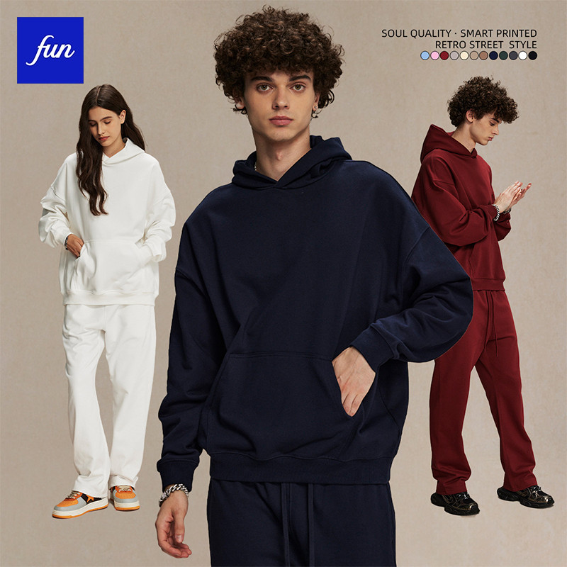 Heavy Hooded Sweatshirt 430g Terry คุณภาพสูง American Street สวมใส่หลวม oversize Hoodie Top ผู้ชายผู้หญิง