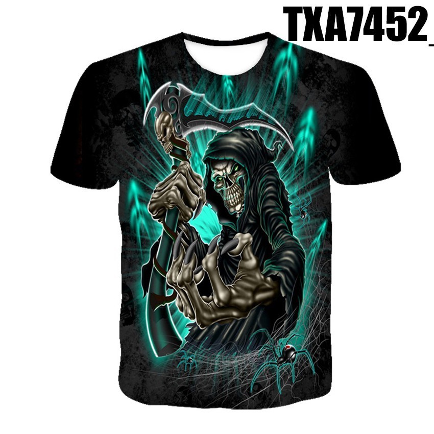 (Ready -warehouse) Men, SKULL Pattern 3D, Rock N Roll Metallica Band, เสื้อยืด, เสื้อยืดแขนสั้น
