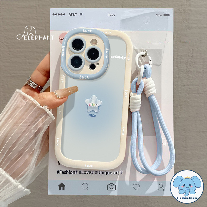 เข้ากันได้กับ OPPO A16 A38 A15 A7 A18 A35 A532020 A54 A17K A12 A57 A9 A3S A54 A78 A52 เคสสายคล้องลายดาวสีน้ำเงินดรีมมี่