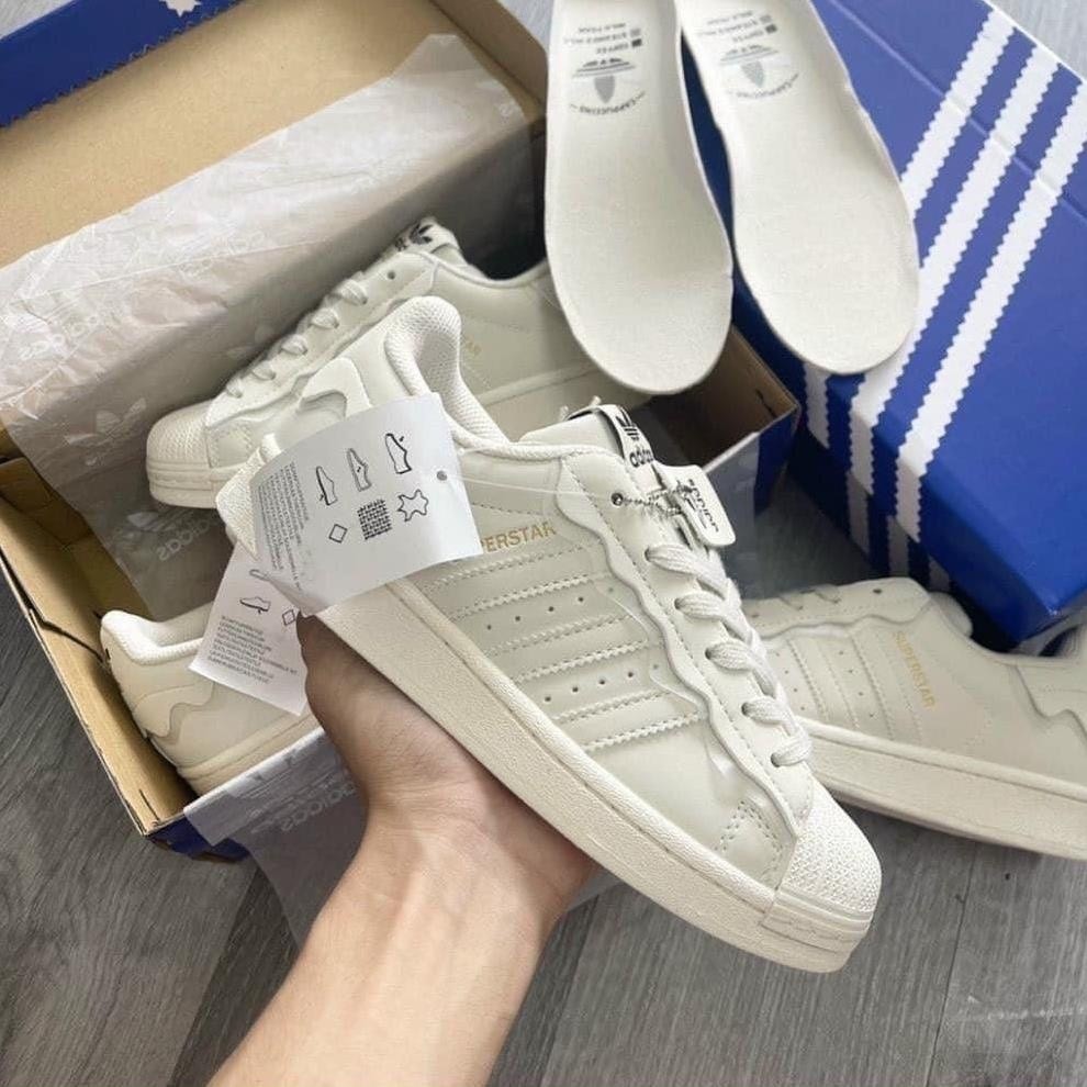 Adidas Superstar Das ไอศกรีม ชมพู ฟ้า ขาวคลาสสิค รองเท้าผ้าใบ Adidas สีขาว {กล่องของขวัญ}