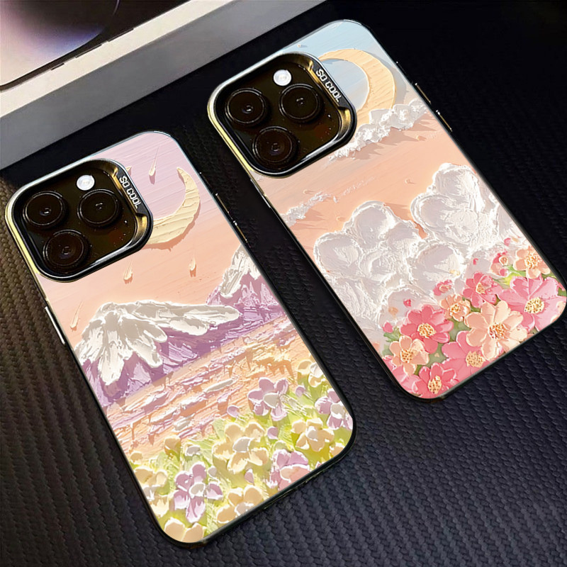 สําหรับ Xiaomi Mi 14 13 12 12T 13T Pro Mi 11 Lite 5G NE Poco F5 X5 X6 M6 F6 Pro Art ภาพวาดสีน้ํามัน Snow Mountain Moon หรูหรา IMD โลหะ Hard ฝาหลัง