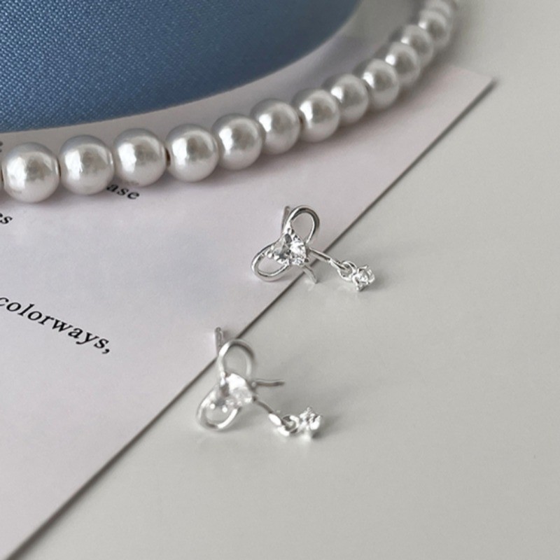 เราดอกไม้ที่ละเอียดอ่อนส925เงินคริสตัลโบว์เจาะต่างหูสําหรับผู้หญิงสาว ไม่แพ้ง่าย หูกระดุมอุปกรณ์เครื่องประดับ - รูปที่ 7