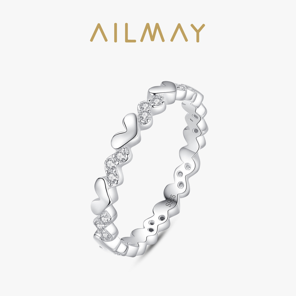 Ailmay 925 เงินสเตอร์ลิง Stackable Simple Heart แหวนแฟชั่นประณีตแหวน