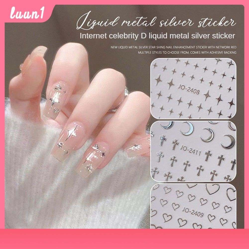 สติ๊กเกอร์ติดเล็บ DIY อุปกรณ์ทำเล็บ โบว์ผีเสื้อ Moon LITTLE STAR ดอกไม้สติกเกอร์ติดเล็บ 2023 ใหม่ Pentagram Croxin Moon โลหะเงินสติ๊กเกอร์ติดเล็บ COD