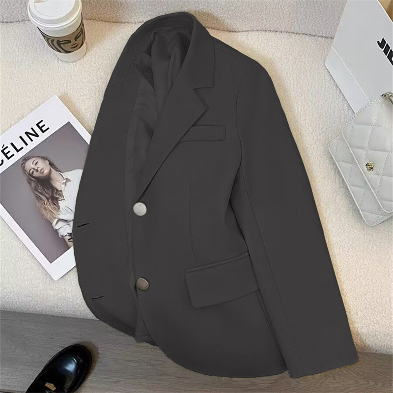Black metal buckle Korean simple small suit coat for women. 2024 new spring and autumn suit coat for