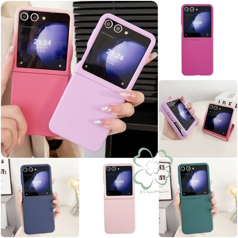 Slim สีทึบหน้าต่างขนาดใหญ่กรณีพลิก Samsung Galaxy Z Flip 8 7 5 6 ฝาครอบบางเฉียบเป็นมิตรกับผิว Hard PC Shell Z Flip6 Flip5