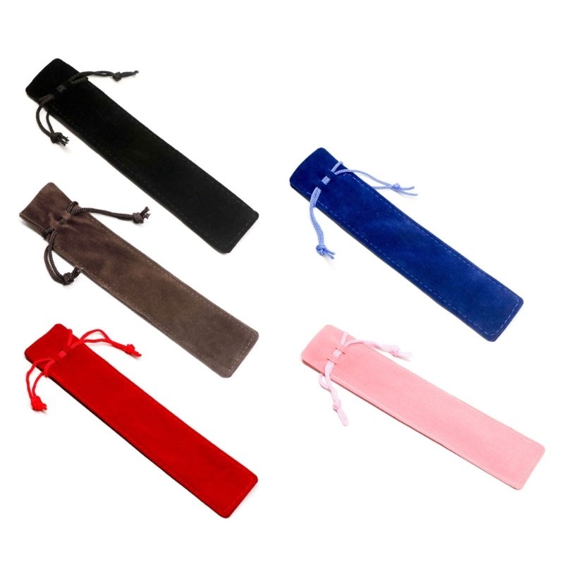KU * 1 Drawstring Pen Pouches กํามะหยี่สีทึบปากกาลูกลื่นเดี่ยวกระเป๋าแขนผู้ถือนักเรียนดินสอ Ba