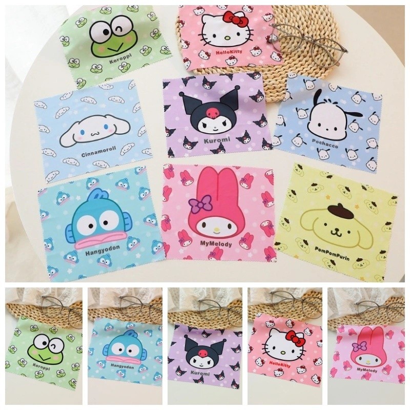 Sanrio Anime My Melody Kuromi Cinnamoroll การ์ตูนแว่นตาผ้าแว่นตาเลนส์ผ้าทําความสะอาดโทรศัพท์มือถือหน้าจอเช็ดผ้า