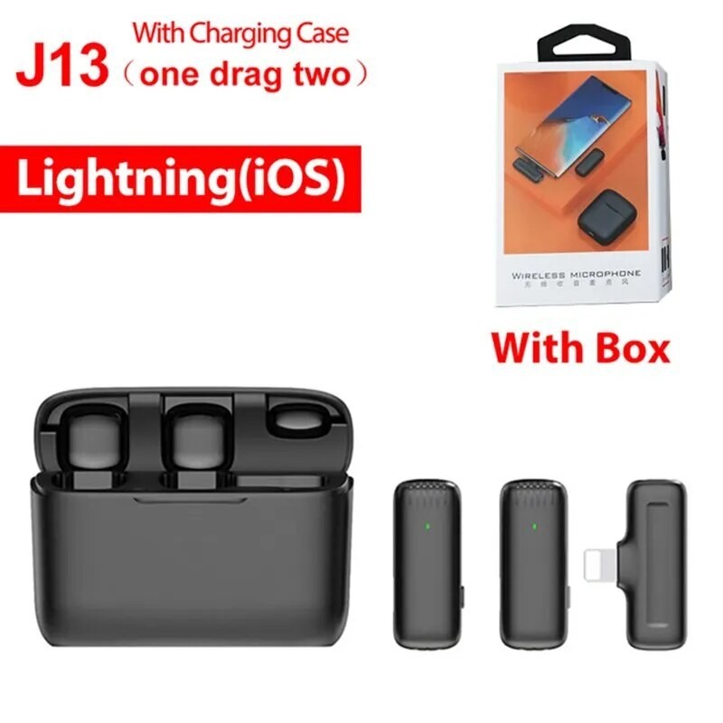 J11/J13 Wirelessไมโครโฟน ไร้สายลดเสียงรบกวน ไมโครโฟนบันทึกสัมภาษณ์สดสำหรับโคมไฟประเภท ไมโครโฟนไร้สาย พร้อมเคสชาร์จ