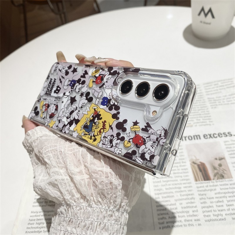 Z Fold6 ปลอกการ์ตูน Mickey Minnie Winnie Magnetic Flip Case สําหรับ Samsung Galaxy Z พับ 6 5 4 3 5G Z Fold3 Fold4 Fold5 Fold6 โปร่งใสฝาครอบโทรศัพท์