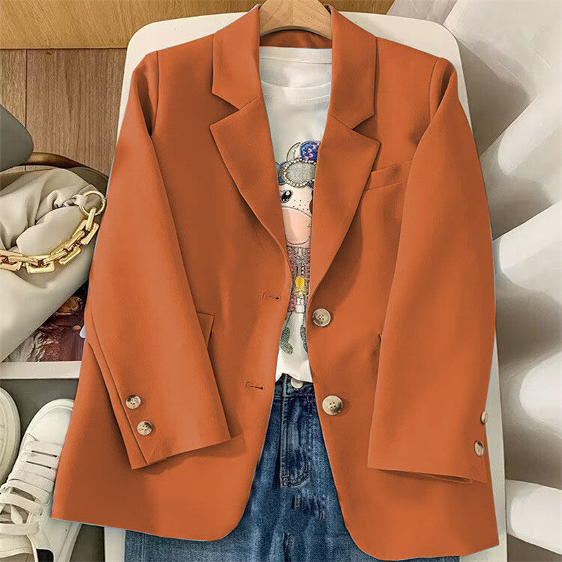 Blazer women New Korean classic suit coat for women spring orange loose casual Internet red two-butt