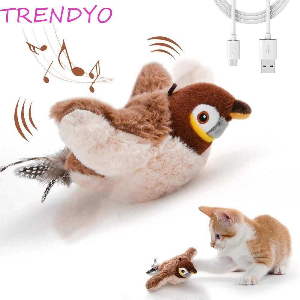 Trendyo ของเล่นแมวแบบโต้ตอบ, ตุ๊กตา USB ชาร์จของเล่นแมวกับมิ้นต์แมว, ของเล่นแมวอิเล็กทรอนิกส์ที่มีสีสันไม่มีบิน 3 โหมดนกกระพงของเล่นแมวสัมผัสเปิดใช้งาน