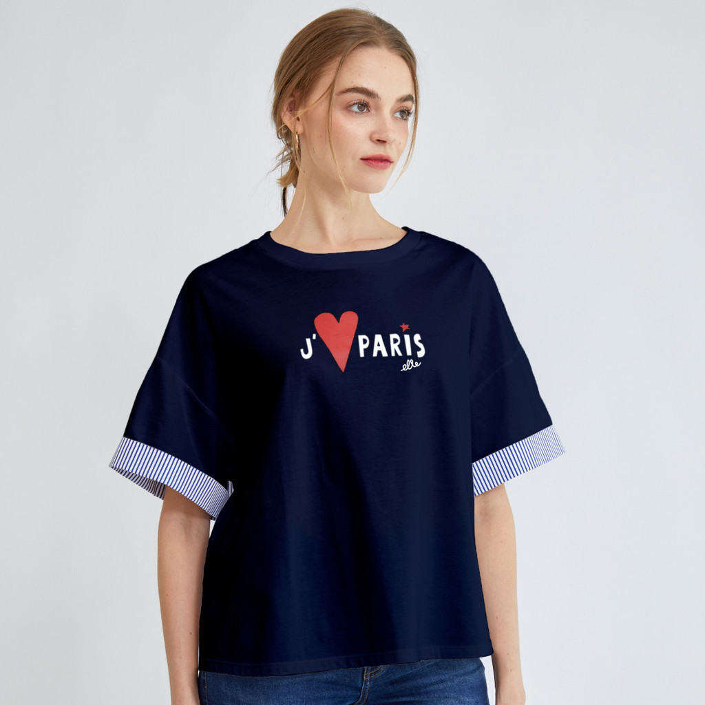 ELLE เสื้อ T-SHIRT แขนพับเบิ้ล สกรีนลายกราฟฟิค (มีให้เลือก 3สี)  รุ่น W3K689