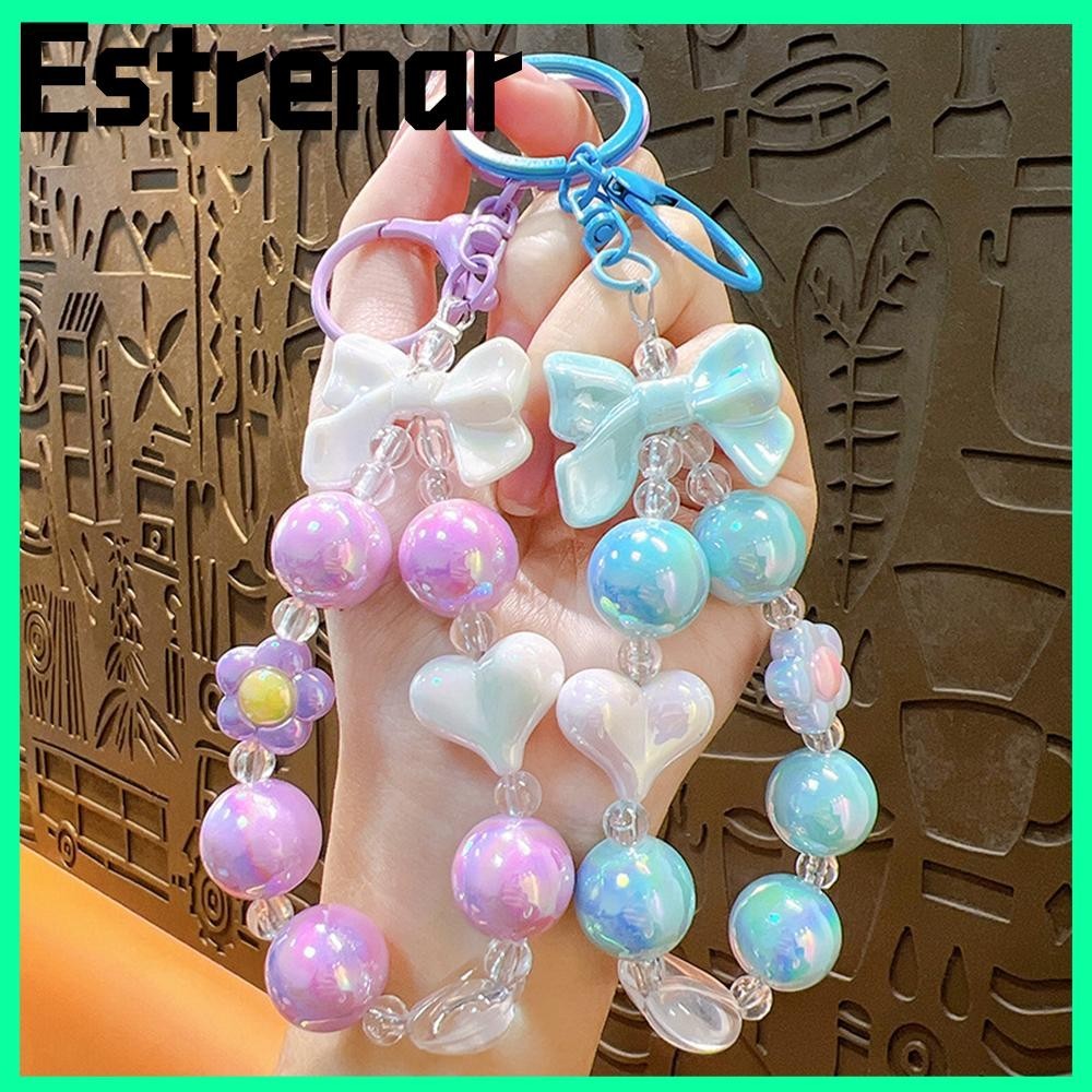 สายรัดโทรศัพท์มือถือ ESTRENAR, เชือกเส้นเล็กโซ่มือถือลูกปัดอะคริลิค, พวงกุญแจรถสีลูกกวาดป้องกันการสูญหายของโบว์