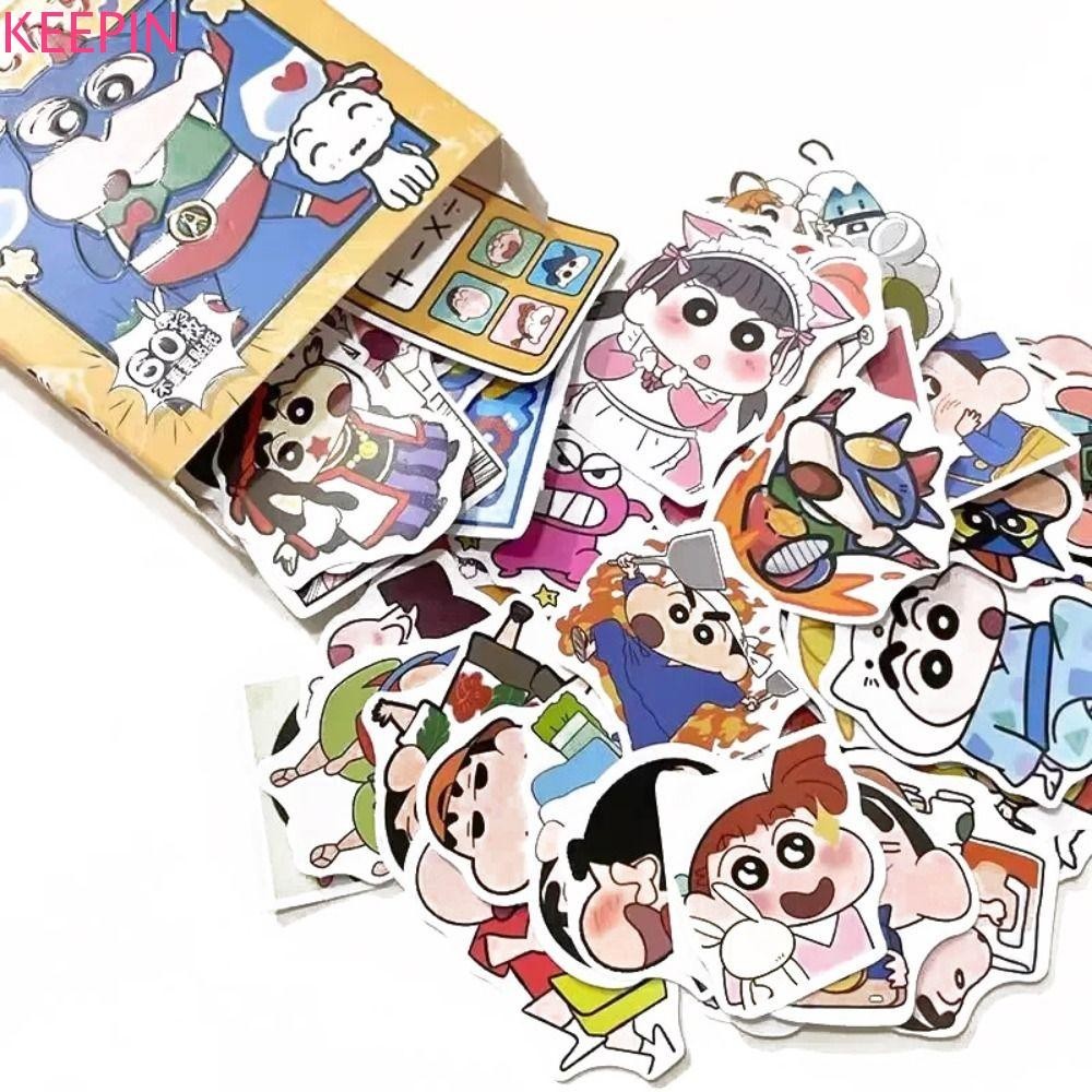 Keepin 60PCS สติ๊กเกอร์เครยอนชินจัง,การ์ตูนน่ารักเครื่องเขียนสติกเกอร์,DIY กันน้ํา Kawaii Mobile Sticker โปสการ์ดตกแต่ง