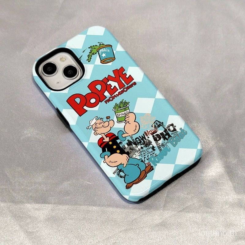 เคสมือถือเคสมือถือเคสมือถือสนุกสีเขียวแห้วผักโขมป๊อปอาย2-in-1เคสมือถือป้องกันสองชั้นสำหรับ iPhone 15 13 PRO MAX 12 11 Pro 8 PLUS 14 XR 7 plus XS MAX 12 14 PRO MAX 11เคสซิลิโคนป้องกันการตก dgg3