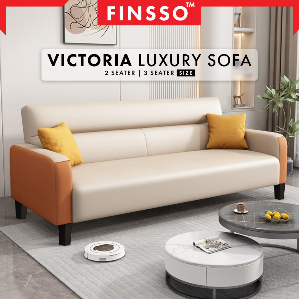 พร้อมส่ง! Finsso :โซฟาหนัง เรียบหรู คลุมด้วยหนัง PVC ผิวสัมผัสนุ่ม Victoria Luxury Sofa