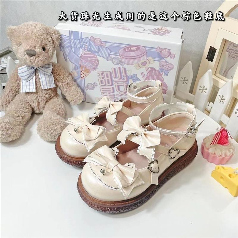 Lolita น่ารักนุ่มสาว Preppy ชุดรองเท้าหนัง Mary Jane Bow Big Toe รองเท้า