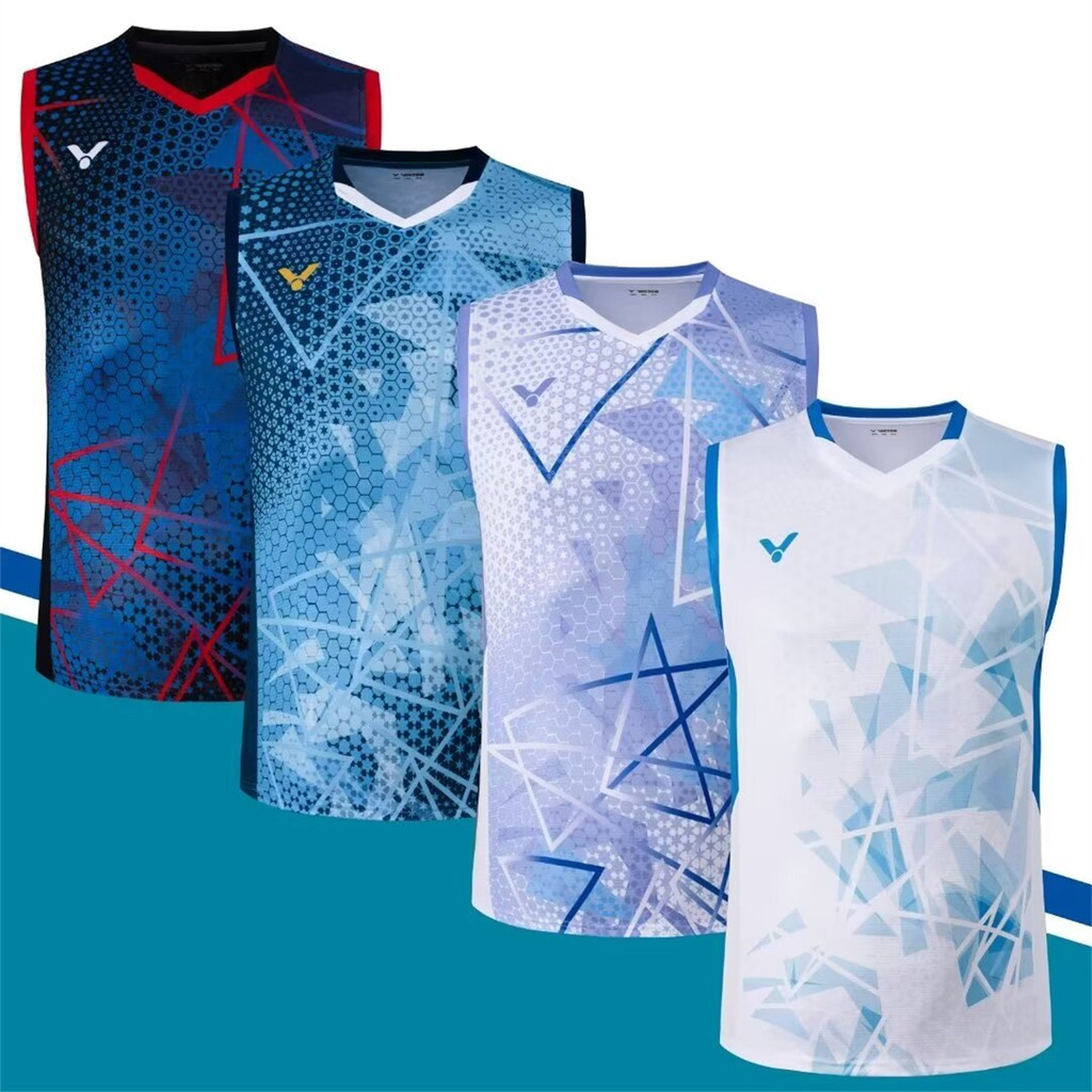 จัดส่งภายใน 48 ชั่วโมง 2024 ใหม่ ชัยชนะ แบดมินตันเสื้อผู้ชายแขนกุดแห้งเร็วการแข่งขันชุดกีฬา 056