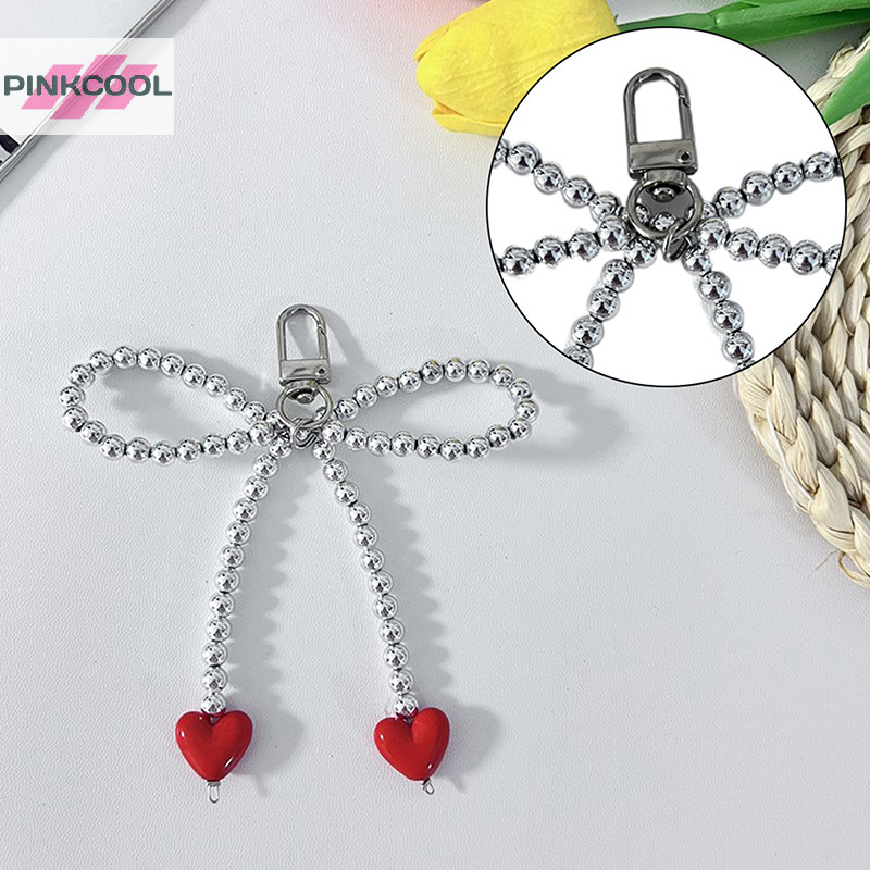 Pinkcool หวาน Bowknot จี้หัวใจน่ารักลูกปัดแขวนตกแต่งพวงกุญแจ Charm โทรศัพท์ Lanyard โทรศัพท์ Charm กระเป๋าจี้ HOT