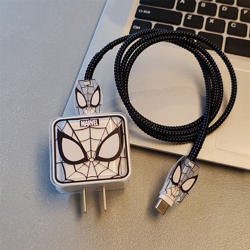 ฝาครอบป้องกันเครื่องชาร์จ Spiderman น่ารักสําหรับ Iphone 18/20W Data Line Winder ซิลิโคนที่ทนต่อการสึกหรอ