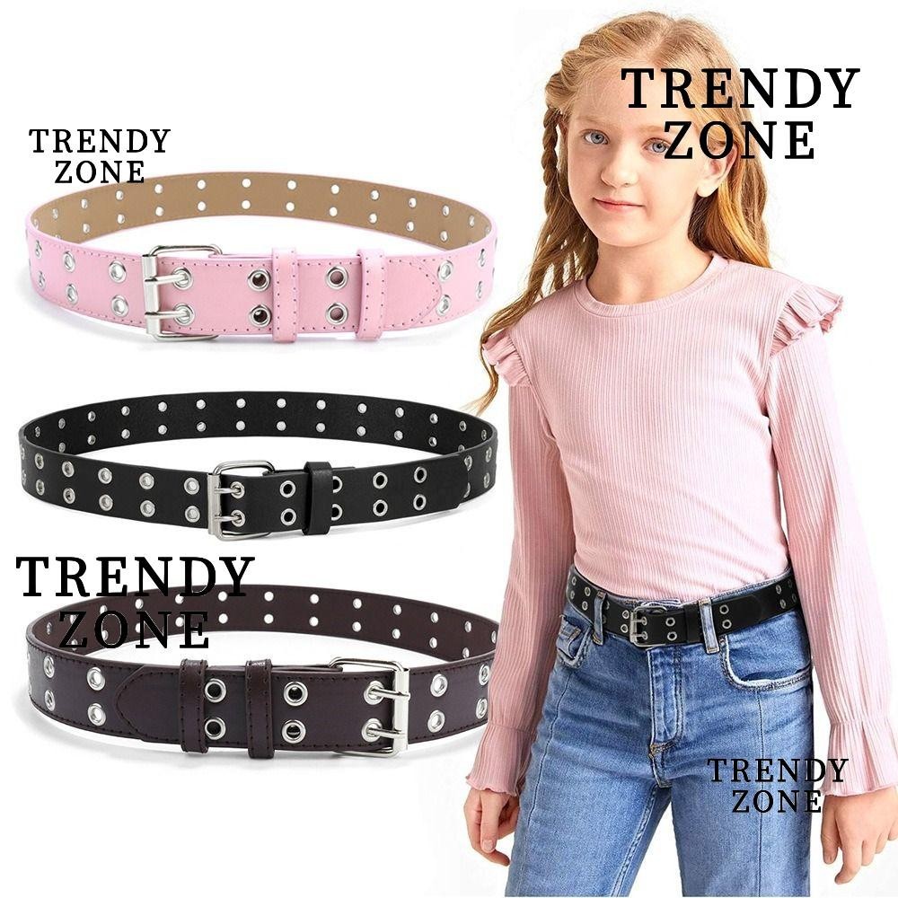 Trendyzone Waistband,Double Holes Punk Waist Strap,แฟชั่นปรับสีทึบโลหะขาหัวเข็มขัดตกแต่งเข็มขัดเด็ก