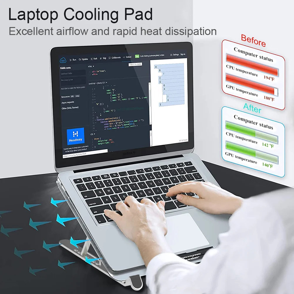 หม้อน้ำแล็ปท็อป RGB 11-17.3 Inch Laptop Cooling Fan อัลลอยด์แบบพับได้ปรับได้ หม้อน้ำแล็ปท็อปแบบพับได้และที่วาง