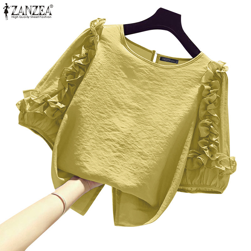 Zanzea เสื้อเบลาส์แขนโคมไฟจับจีบจับจีบสายเดี่ยวลําลองสําหรับผู้หญิงเกาหลี