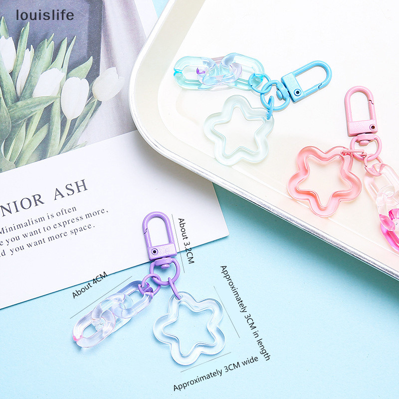 Leth โลหะเปิดแหวนพวงกุญแจเรซินที่มีสีสัน Five-pointed Star Bell จี้พวงกุญแจสําหรับผู้หญิงสาวรถแขวน Trinket Key Holder Vary