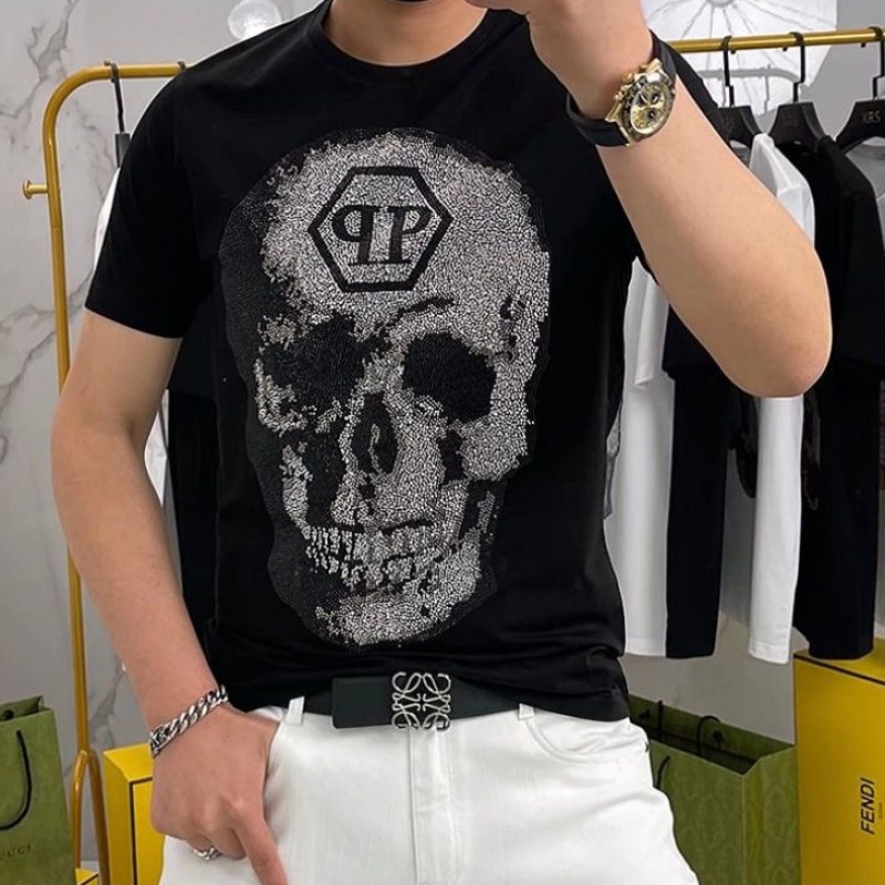 เสื้อยืดแขนสั้นผู้ชาย DIA Hot Diamond Skull P ผ้าฝ้ายระบายอากาศ Bottoming เสื้อผู้ชายด้านบน