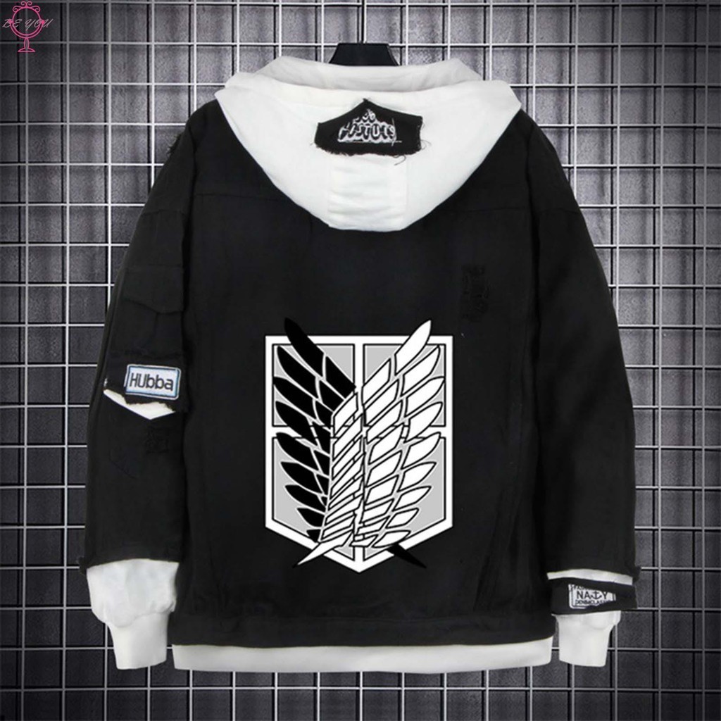 Attack On Titan Denim Sweatshirt Oversize เสื้อฮู้ดแขนยาว